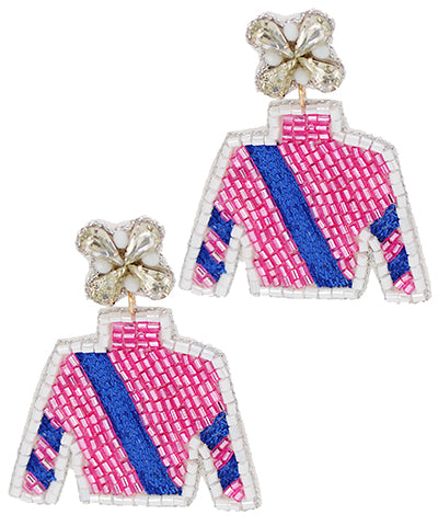 Blue Stripe Pink Jockey Earrings