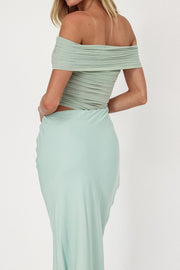 Sage Off Shoulder Midi