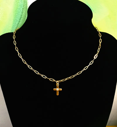 Gold Small Cross Charm Necklace