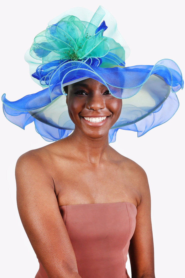 Royal & Green Floral Organza Hat