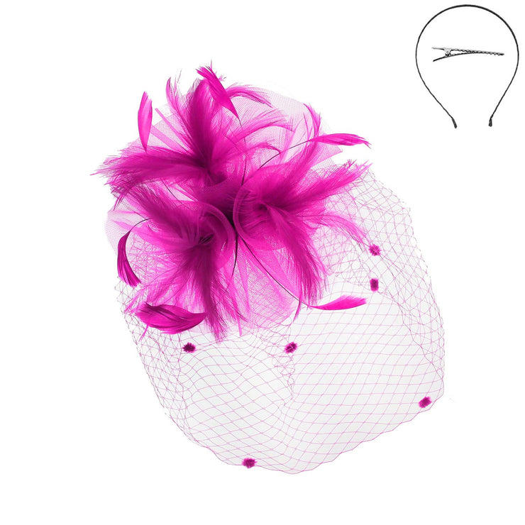 Fuchsia Feather Net Fascinator