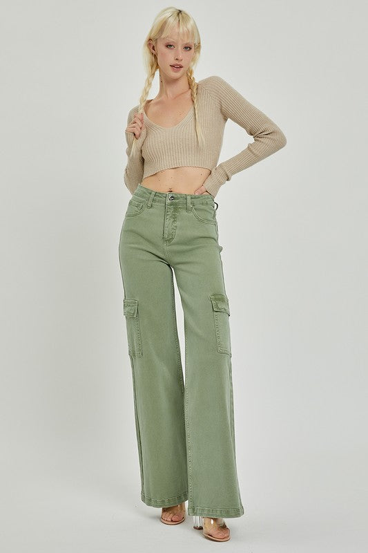 Olive High Rise Cargo Pants