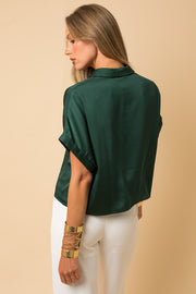Hunter Green Satin Button Down