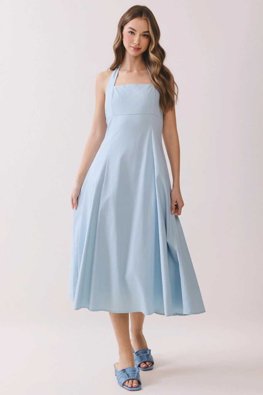 Blue Halter Midi Dress Small