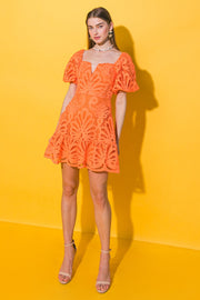 Orange Puff Mini Dress