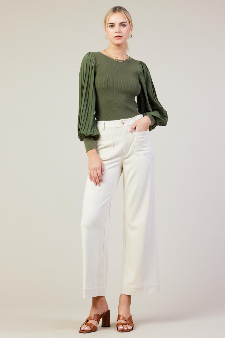 Cream Suede Wide Leg