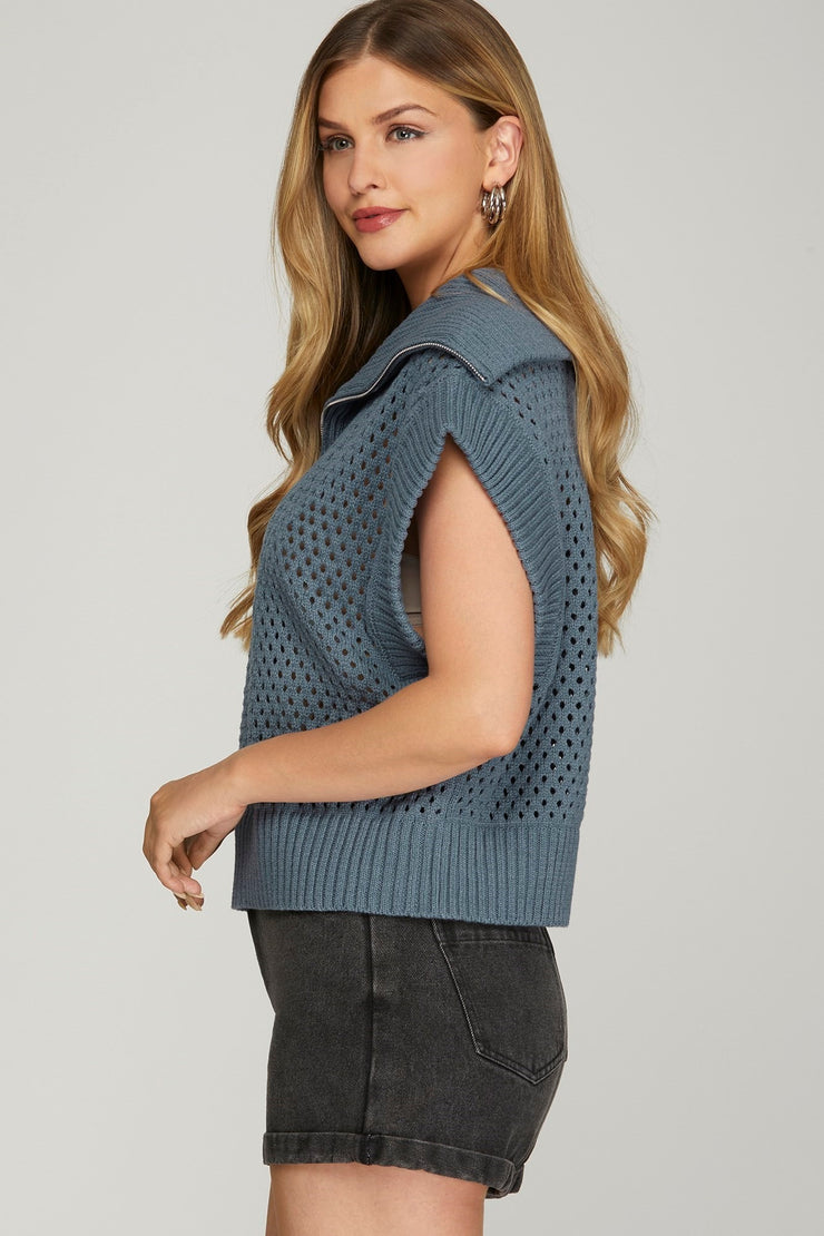 Drop Shoulder Sweater-Blue