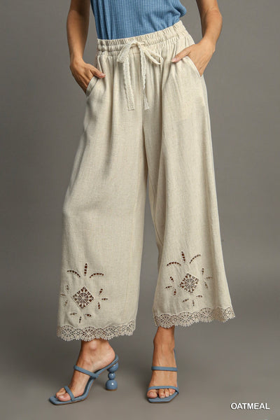 Oatmeal Lace Detail Pants