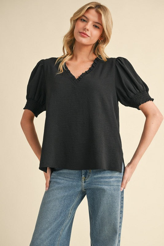 Frill Puff Black Top