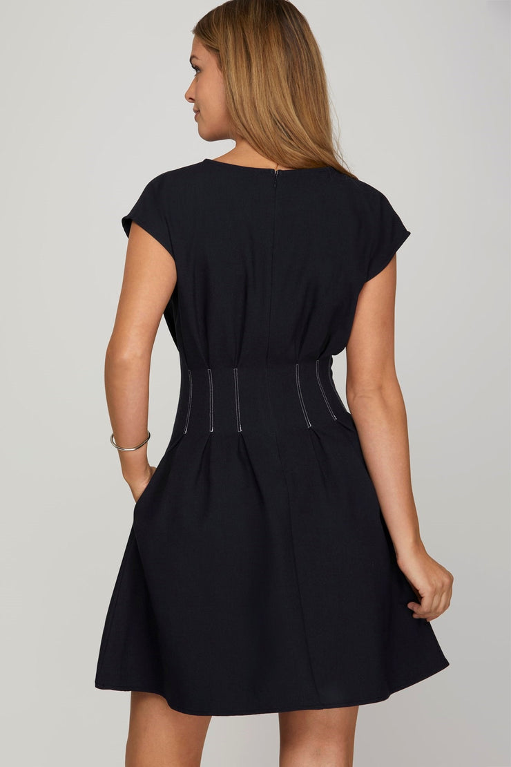 Navy Pintuck Dress