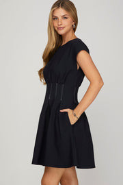 Navy Pintuck Dress