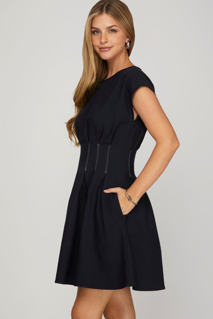Navy Pintuck Dress