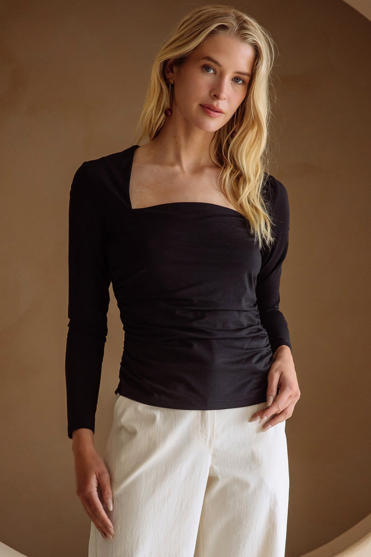 Black Rushed Square Neck