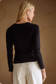 Black Rushed Square Neck