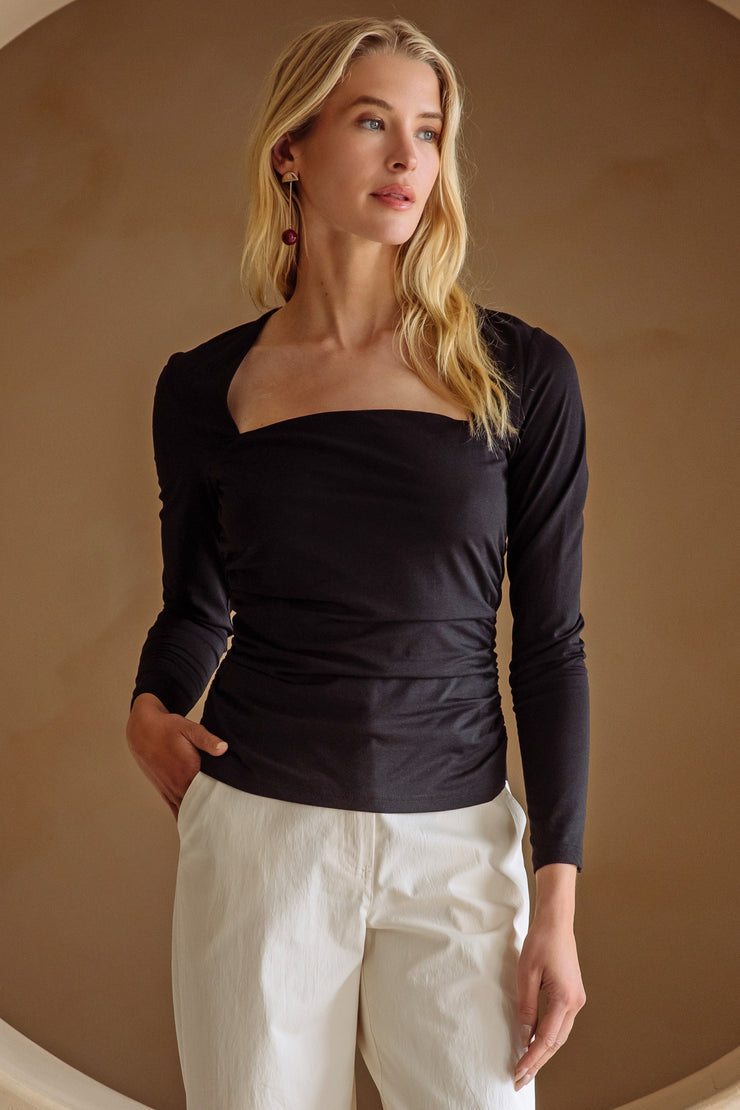 Black Rushed Square Neck