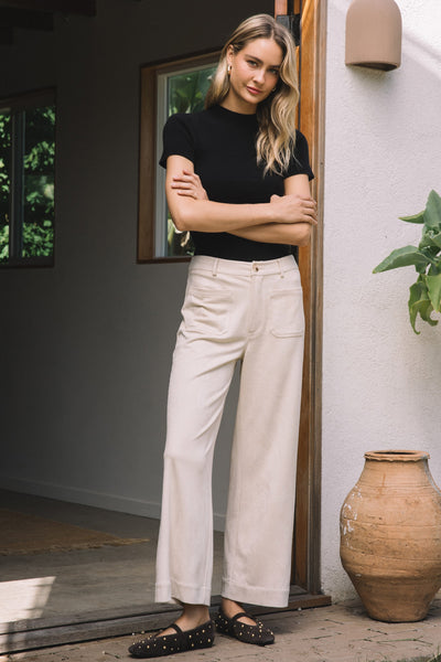 Cream Suede Wide Leg