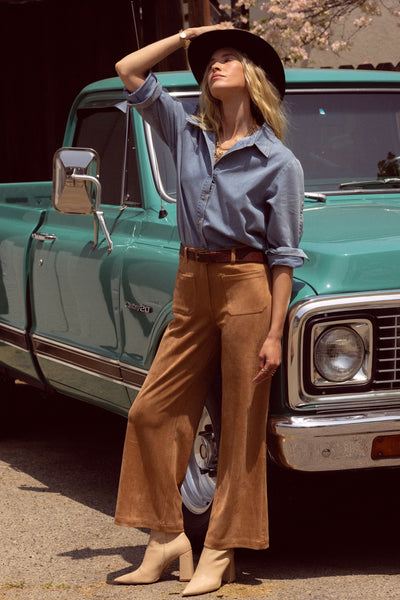Camel Suede Wide Leg