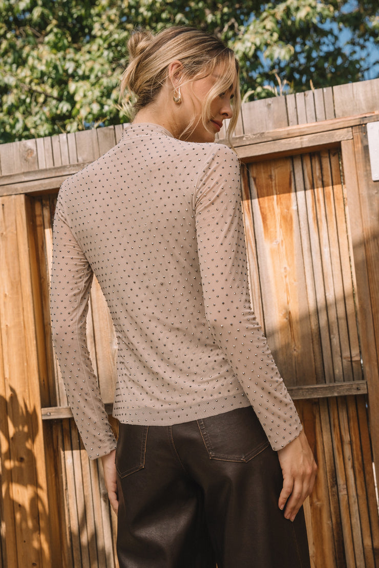 Dazzle Them Top Beige