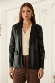 Sleek Black Faux Leather Blazer