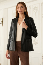 Sleek Black Faux Leather Blazer