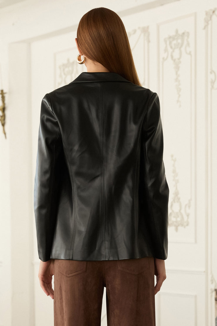 Sleek Black Faux Leather Blazer