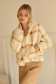 Creamy Plaid Sherpa Jacket
