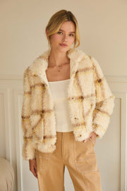 Creamy Plaid Sherpa Jacket