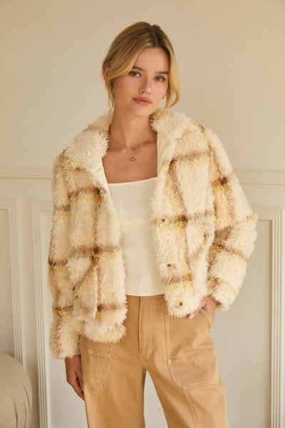 Creamy Plaid Sherpa Jacket