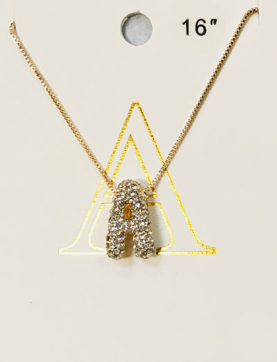 Gold Pave Bubble Initial Necklace