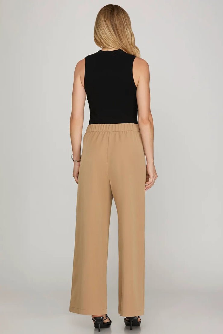 Petite Wide Leg Camel Pants