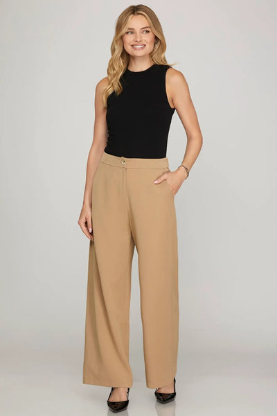 Petite Wide Leg Camel Pants