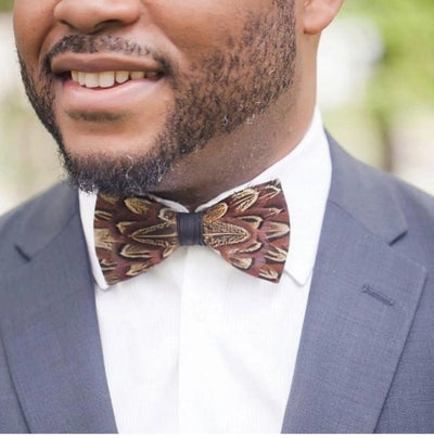 Brown Feather Bow Tie Set
