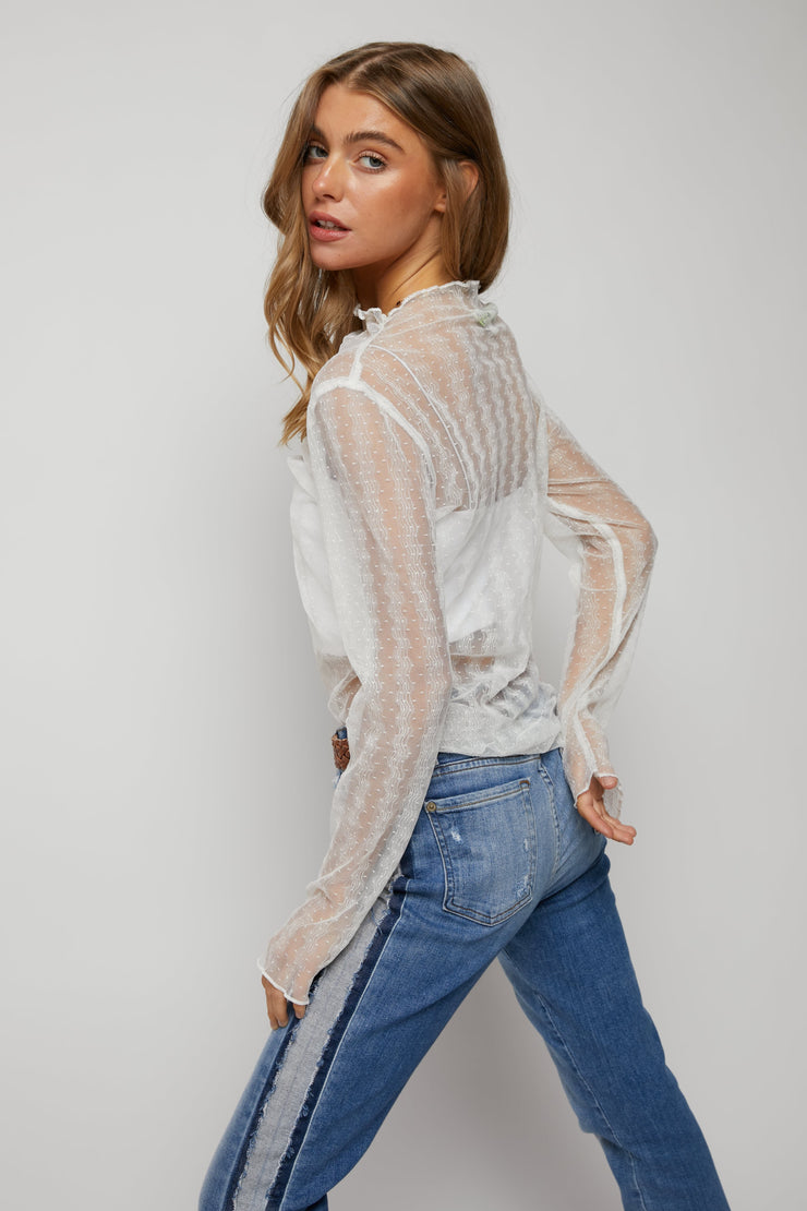 White Dotted Sheer Lace Top