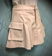Ecru Faux Leather Mini Skirt