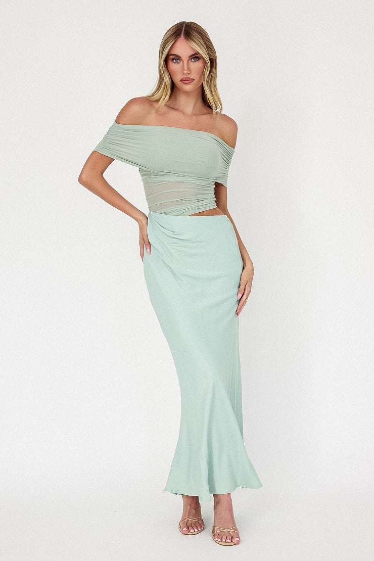 Sage Off Shoulder Midi