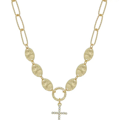 Gold Chain Circles Cross  Necklace