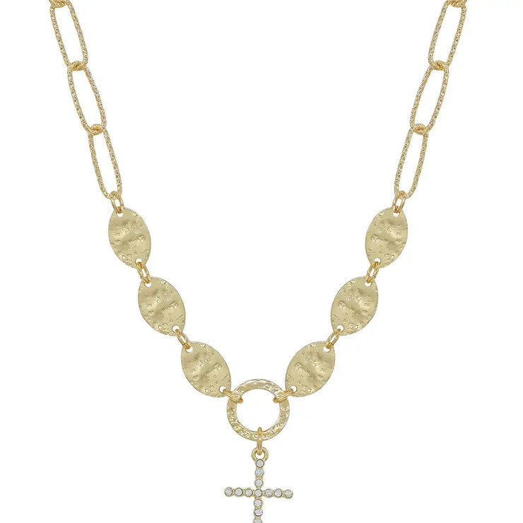 Gold Chain Circles Cross  Necklace