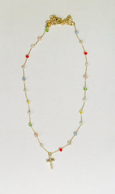 Multi & Natural Cross Necklace