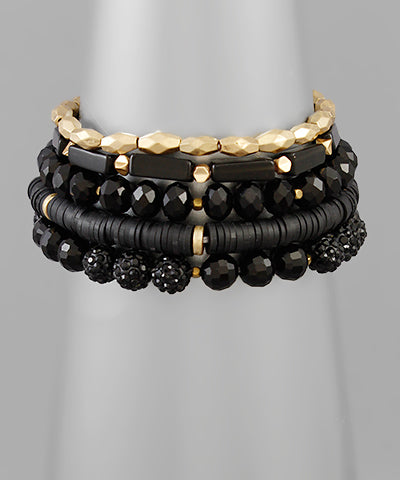 Black & Gold Bead Stretch Bracelet