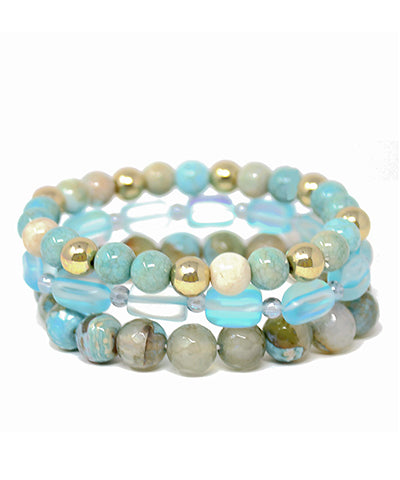 Turquoise 3 Stone & Beads Bracelet
