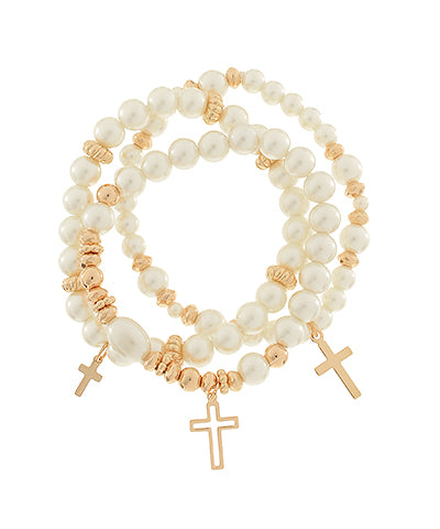 Pearl Gold Cross Bracelet