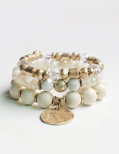 White, Natural & Gold Stone Bracelet Set