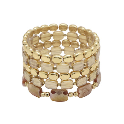 Tan Glass Crystal & Gold Bracelet Set