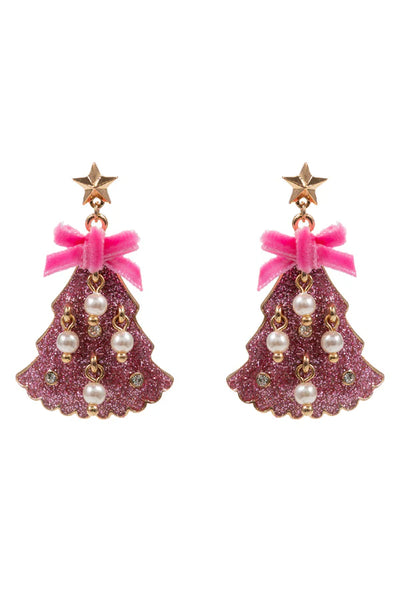 Pink Christmas Tree Earring