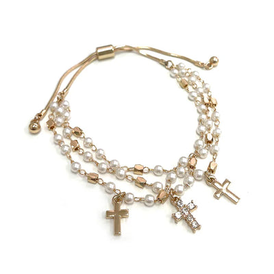 Pearl Multi Cross Bracelet