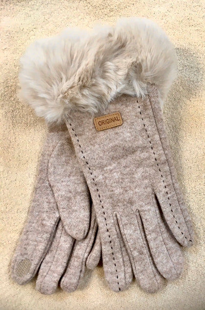 Khaki Gloves w/Faux Fur Cuff