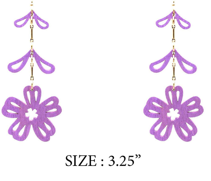 Lavender Flower Wood Earrings