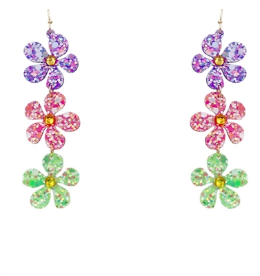 Multi Glitter Flower Earrings