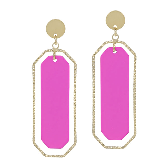 Hot Pink  Rectangle Drop Earrings