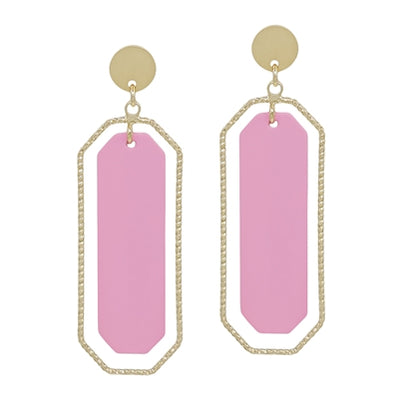 Light Pink Rectangle Drop Earrinds
